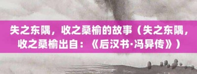 失之东隅，收之桑榆的故事（失之东隅，收之桑榆出自：《后汉书·冯异传》）_成语故事 菊江历史网