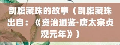 剖腹藏珠的故事（剖腹藏珠出自：《资治通鉴·唐太宗贞观元年》）_成语故事 菊江历史网