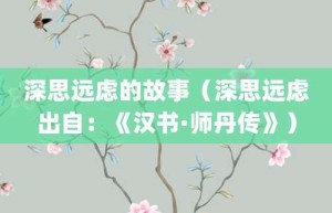 深思远虑的故事（深思远虑出自：《汉书·师丹传》）_成语故事 菊江历史网