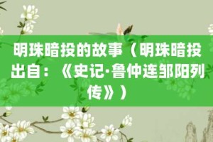明珠暗投的故事（明珠暗投出自：《史记·鲁仲连邹阳列传》）_成语故事 菊江历史网
