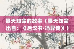 畏天知命的故事（畏天知命出自：《后汉书·冯异传》）_成语故事 菊江历史网
