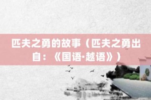 匹夫之勇的故事（匹夫之勇出自：《国语·越语》）_成语故事 菊江历史网
