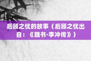 后顾之忧的故事（后顾之忧出自：《魏书·李冲传》）_成语故事 菊江历史网